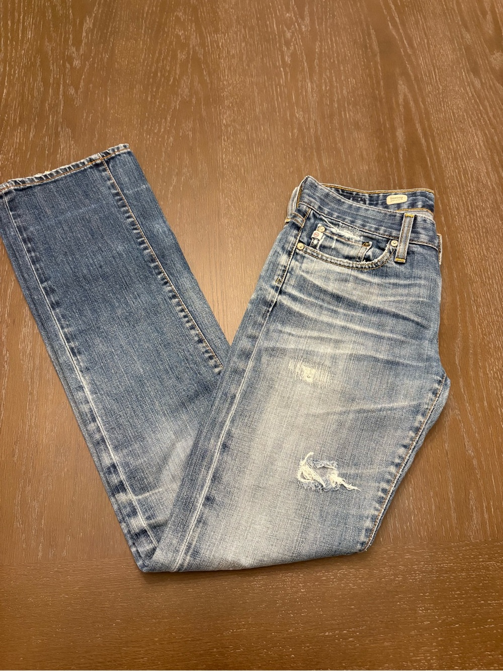 Ag Adriano Goldschmied Straight-Leg Jeans With Intentional Distress Size 25R